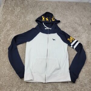 PINK Victoria's Secret Women Michigan Wolverines Full Zip Sz XS White Navy Blue